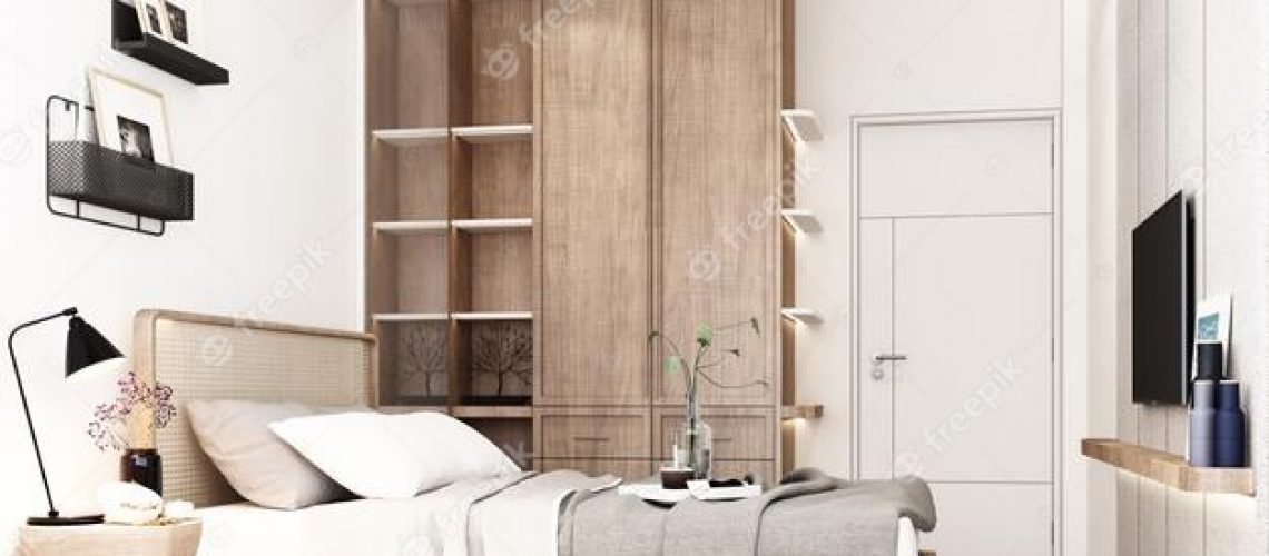 bedroom-designed-minimalist-style-with-bed-bedside-table-walls-are-decorated-with-wooden-materials-parquet-floors-wooden-blinds-with-many-decorations-wardrobe-3d-render_156429-2805